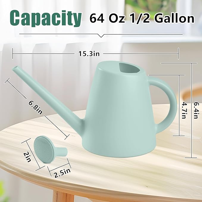 Indoor and Outdoor Watering Can - Long Spout -1/2 Gallon (64oz) - Light Green