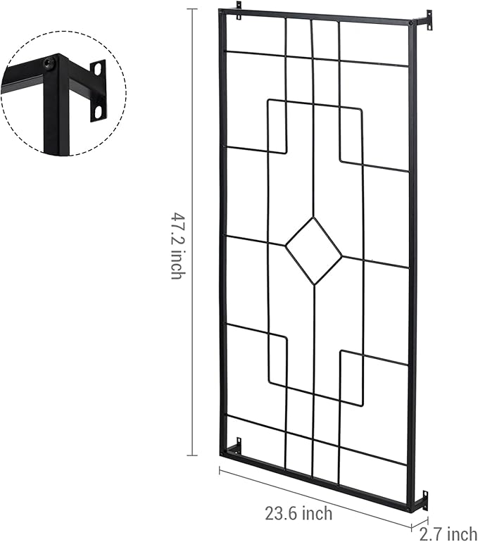 MyGift Wall Mounted Garden Trellis, 3.9 ft Black Metal Geometric Vintage Art Deco Lattice Frames for Climbing Plants and Vines