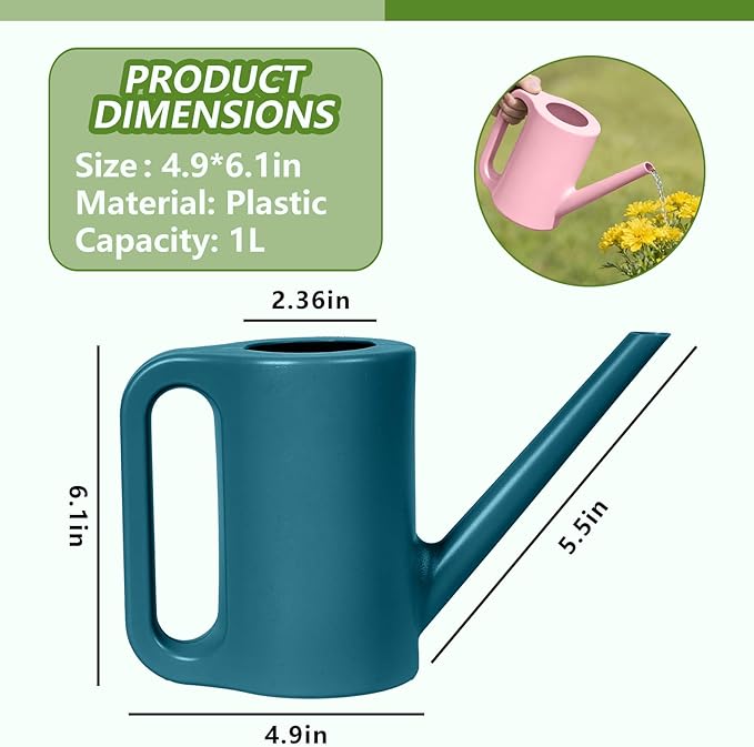 Plastic Watering Can - for Indoor and Outdoor Home Garden Plants - with Long Spout - Blue - 1/4 Gallon