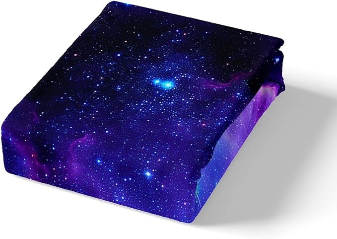 Feelyou Galaxy Bedding Set Kids Girls Full Bed Sheets Outer Space Universe Starry Sky Sheet Set Teens Women Ultra Soft Purple Stars Decor Deep Pocket Fitted Sheet+ Flat Sheet + Pillow Case