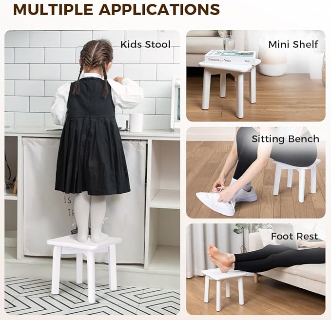 StrongTek Sturdy Bamboo Step Stool with Anti-Slip Feet, Easy-Assembly, 300 LBS Capacity, Ideal for Kids and Adults, Perfect for Bathroom, Bedroom, or Doorway Use, 11" x 11" x 10.6"