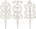 Sungmor Vintage Cast Iron Garden Stakes - 3PCS Ornate Metal Plant Stakes for Yard Art, Patio,Lawn Ornamentation,5.3inch Tall Antique White Finish,Exquisite Garden Decor