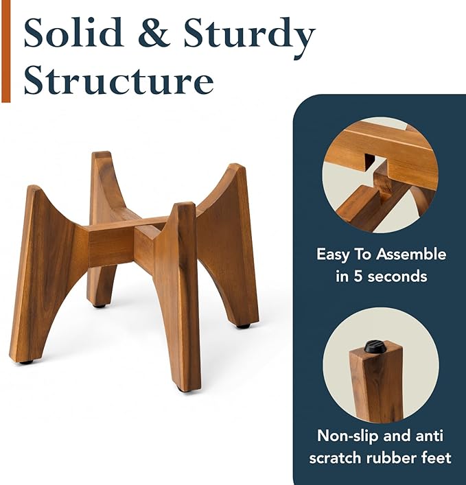 KUTE NEST Acacia Wood Plant Stand - Elegant Match for Corso/Arco Planter, Small Indoor Solid Wood Plant Holder with Walnut Finish for Modern Home Decor (Walnut, Low - Small)