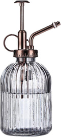 Glass Plant Mister - 7.5" Green Glass Water Spray Bottle with Gold Top Pump, Indoor/Outdoor Small Plant Sprayer (Gray+Bronze)