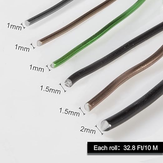 Bonsai Tool Kit - Aluminum Wire (1mm, 1.5mm, 2mm) - Black - 10M Rolls - Kit Includes Wire Cutter, Mesh Pads - Part Number: 15GD919