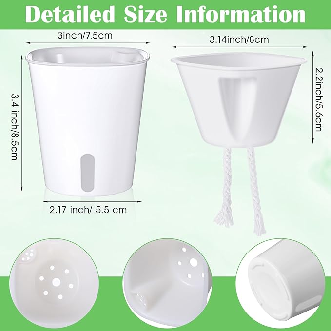 20 Sets 3" Self Watering Pots, White Self Watering Planters for Indoor Plants, Small Plastic Self Watering Garden Pots with Level Indicator and Vents for House Plants, Flowers