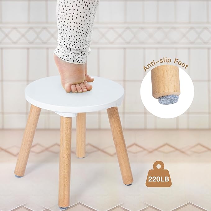 Frogprin 2 Pack Wooden Kids Stool - Perfect for Sensory Table, Toddler Step Multi-Purpose Sitting, Children's Small 10.23in Round Stable Natural Anti-Slip