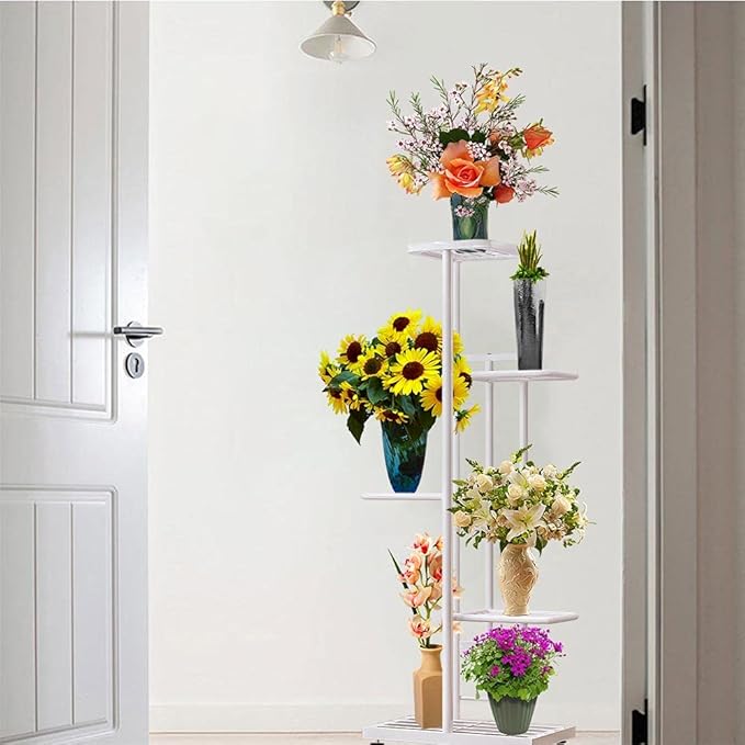 MTB Garden 5 Tier Metal Plant Stand for Indoor Outdoor Flower Pot Display Planter Shelf, White