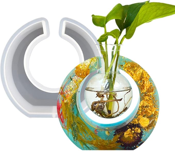 Wholesale Hydroponic Silicone Epoxy Resin Mold Round Frame Nordic Design Flower Plant Vase Concrete Mould with Plastic Bottles for Desktop Decoration Making, Home Decor