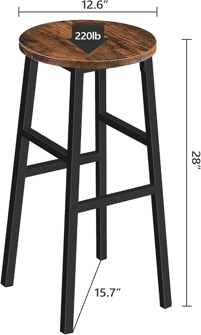 MAHANCRIS Bar Stools, Set of 2 Round Bar Chairs with Footrest, 28 Inch Kitchen Breakfast Bar Chairs, Industrial Bar Stools, Easy Assembly, for Dining Room, Kitchen, Rustic Brown BAHR02701