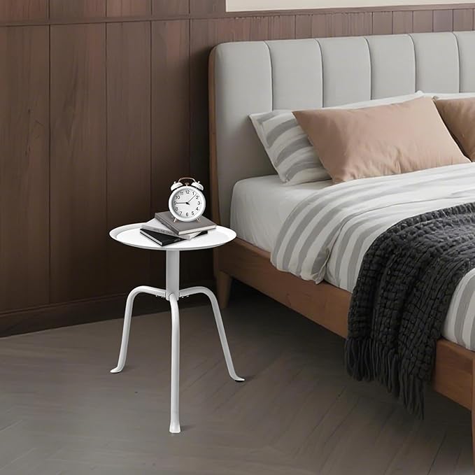 Plant Stand Indoor Outdoor, 11'' Round Black Mid Century Single Plant Table, 3-Leg Small Metal Plant Holders Flower Pot Stand, Modern Round Small Side End Table with Raised Design (White)