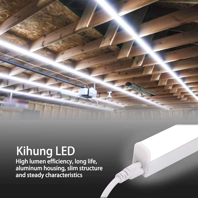 Kihung 12 Pack 4FT Led Shop Lights, 20W 2200lm 6500K Super Bright Garage Light, T5 4 Foot Shop Lights Ideal for Basement, Storage Room, Warehouse, Linkable Led Lighting Fixture with On/Off Switch