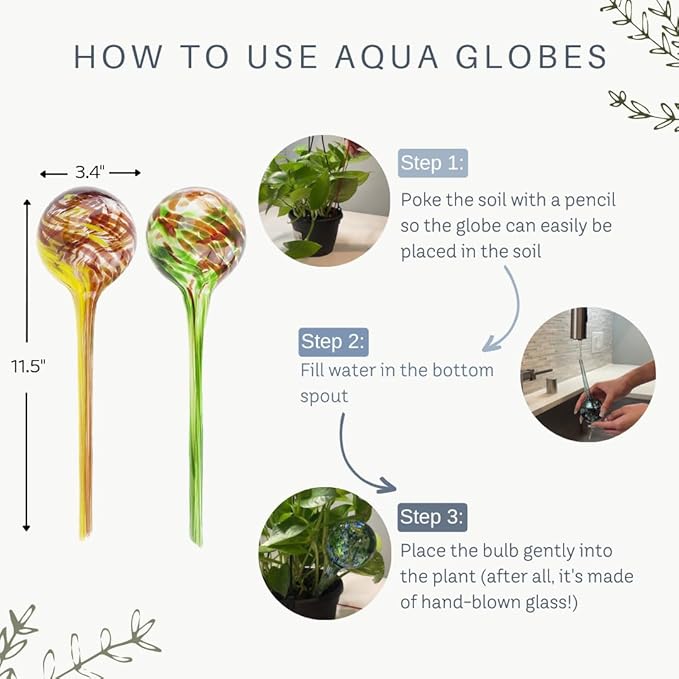 Lexi Home Aqua Globes for Indoor Plants & Outdoor Plants, Watering Can for Plant, Self Watering Planters, Water Globe, Hand Blown Glass, 4 Pack Large, Green/Yellow
