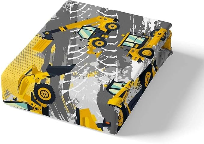Kids Cartoon Car Bed Sheet Set King Size Boys Construction Vehicles Bedding Set for Teens Children Cartoon Machinery Truck Bed Sheets Set Construction Site Cars Bed Cover 4Pcs, Super Soft,Breathable