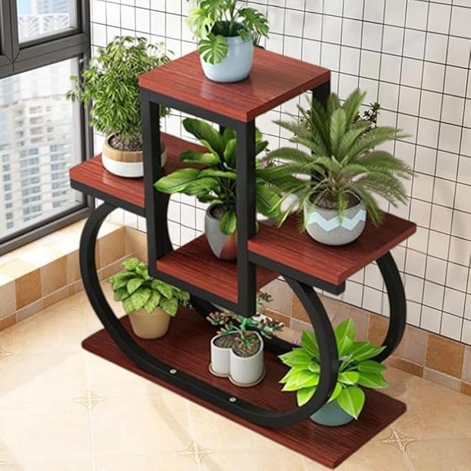 4 Tier Plant Stand Indoor, Multi Layered Iron Flower Pot Racks For Plants Multiple, Large Metal Tall Curved Oval Plant Shelf, Multiple Organizer For Garden Patio Lawn Balcony Office