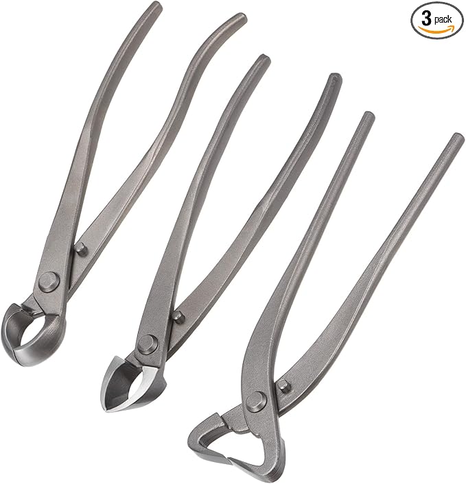 M METERXITY 3Peice Bonsai Tool Set - 8.3 Inch High Carbon Steel Knob Concave Cutter, Bonsai Tree Plants Modeling Tools, Applying to Gardening Pruning Branches/Knobs/Tumors (210mm, Gray)