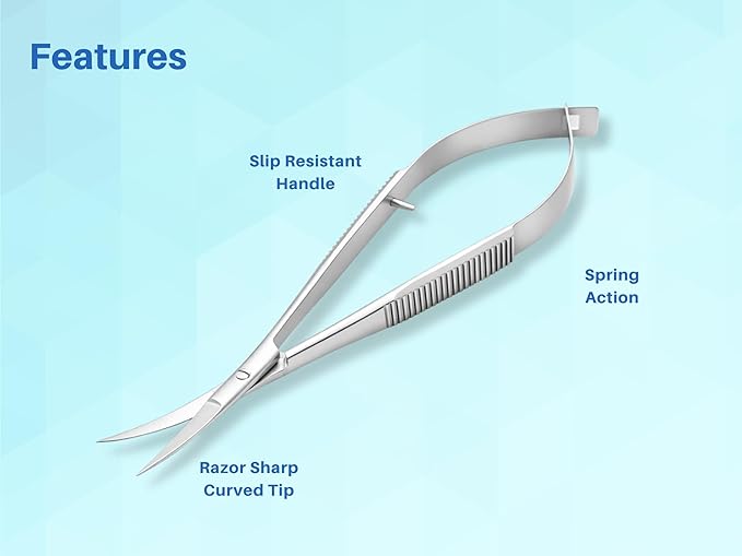 ARTMAN INSTRUMENTS Micro Scissors 4.5” Curved – Spring Action Precision Squeeze Scissors for Embroidery, Sewing, Crafts, Eyebrow Trimming & Stitch Cutting