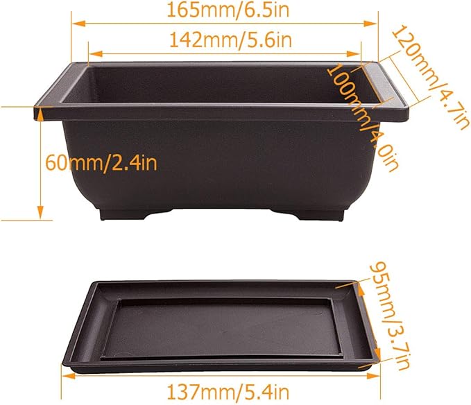 LANIAKEA 12 Pack Bonsai Pot with Trays 6.5 Inch Nursery Pots with Drainage Plastic Bonsai Training Pots for Home Furnishings Décor Flower Nursery Brown