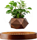 MOOCCI Levitating Plant Pot with Light, Magnetic Floating Flower Pot with Rotating and Auto-Spinning, Brown Wood Grain Planter for Succulents, Cool Desk Decor for Home Office, Unique Gift Idea