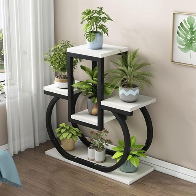 4 Tier Plant Stand Indoor, Multi Layered Iron Flower Pot Racks for Plants Multiple, Large Metal Tall Curved Oval Plant Shelf, Multiple Organizer for Garden Patio Lawn Balcony Office