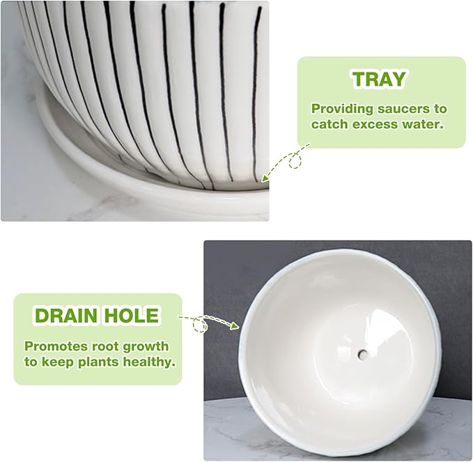 Hlukana Ceramic Plant Pots Set of 3, 6.75/5.6/4.2 inch Planters with Drainage Holes and Saucer, Flower Pot Outdoor Indoor, Modern Decorative Planters for House Plants Garden Planters Succulent Pots