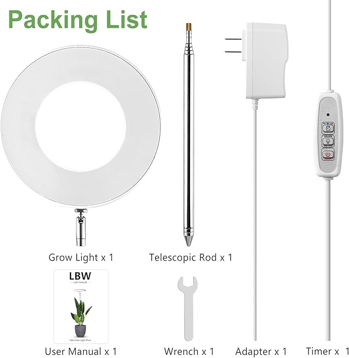 LBW Plant Grow Light, 72 LEDs Full Spectrum Grow Lights for Indoor Plants,Large Grow Lamp with 4/8/12H Auto Timer & 4 Dimmable Brightness, Height Adjustable, Ideal for Tall Plants,White