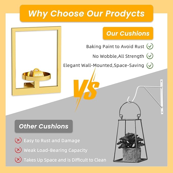 Wall Plant Shelf, Hanging Frame Decor Planter for Indoor Plants, Wall Plant Holder for Living Room/Entryway/Garden Flower Pot Holder Free Garden Shears (Square-Gold, 2Pcs)