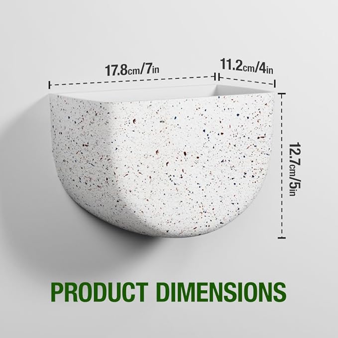 Asnext 2 Pack Wall Hanging Planter Pots for Indoor and Outdoor Plants, 7 Inch Half-Moon-Shaped Plastic Wall Planter, Wall Mounted Succulent Planters (Speckled White)