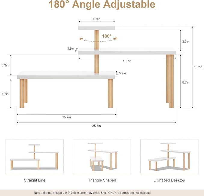 Small Plant Stand Shelf ,3 Tiers Wood Long Desktop Flower Pot Holder Racks for Window Sill,Table ,Countertop Organizer Display Stand Shelves (Angle Adjustable,White)