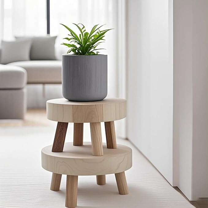 4 PCS Mini Wooden Stool Plant Stand, Small Plant Display Stool, Wood Plant Riser Stands, Round Wood Plant Holder for Indoor and Outdoor Home Decor, 2 Sizes