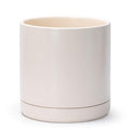 D'vine Dev 10 Inch Ceramic Planter Pot with Drainage Hole and Saucer, Indoor Cylinder Round Planter Pot, Oatmeal, 94-O-E-8