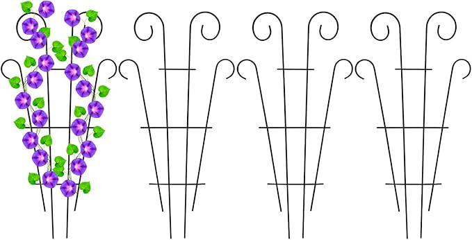 Mklsit 4 Pack 23'' Metal Garden Trellis for Climbing Plants Outdoor, Indoor Plant Trellis Support for Potted Plants, Rustproof Pot Trellis for Houseplant Flower Vines Ivy, Wave Shape, Black