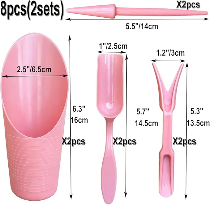 8pcs Potting Soil Scoop for Indoor Plants, Garden Tiny Plant Shovel Hand Tools Transplanting Succulent Cultivation Digging Bonsai Soil Scoops Kits,2Sets Pink