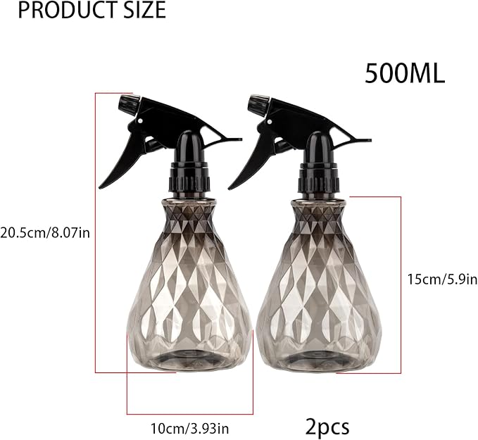 wugongshan 2 Pcs Spray Bottles, 500 ml/17 oz Empty Water Spray Bottles, Plastic Reusable Adjustable Mist Sprayer Squirt Bottles Containers Refillable for Cleaning Solutions, Gardening, Plants (Grey)