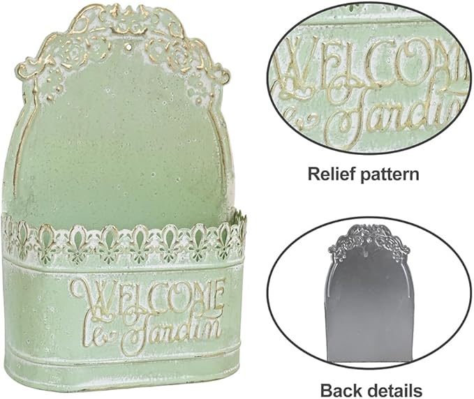 Metal Hanging Planters Wall Mount Planter Wall Vases for Flowers Shabby Chic Decor for Rustic Farmhouse Outdoor Decor Green