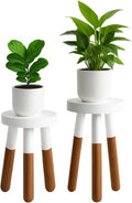 LitaEther 9" Reverse Dipped Wood Plant Stand, Wood Accent Stool,Milking Stool Set (12"+16" Tall)