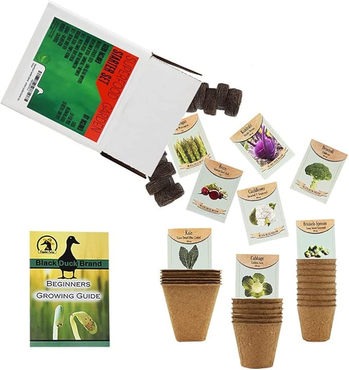 Deluxe Superfood Garden Starter Kit - Includes: Seeds, Peat Pots, Netted Coir Pellets, and a Beginners Guide - Great for Beginners - Heirloom, Non-GMO