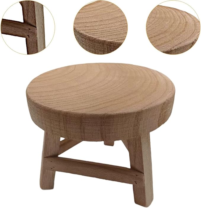 MYCENSE Wooden Stool Plant Stand for Indoor & Outdoor, Sturdy Flower Pot Stands Plants Shelf Potted Rack, Round Footstool, Decoration Racks for Home Office Garden Patio, C Wood 18x15cm