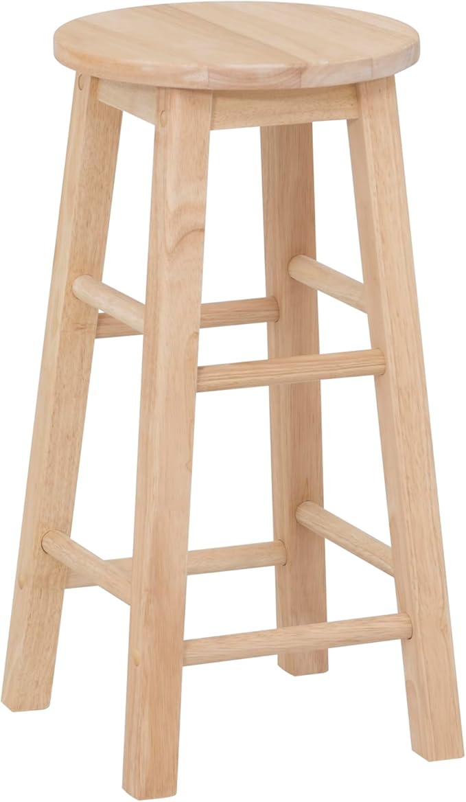 Linon Zeke Unfinished Solid Wood Backless Round Counter Stool with 24 Inch Seat Height