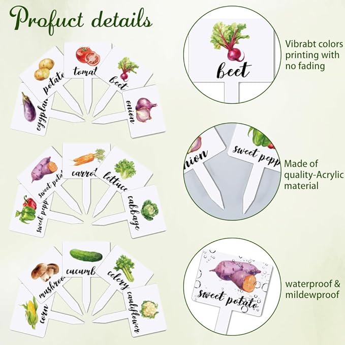 arricraft 15 Pcs Acrylic Vegetables Plant Labels, Potatoes Tomatoes Carrots Plant Markers with Handwriting Name Clear Garden Tags Sign for Seed Potted Farm Supplies Garden Gift 4x2.67inch(10.2x6.8cm)