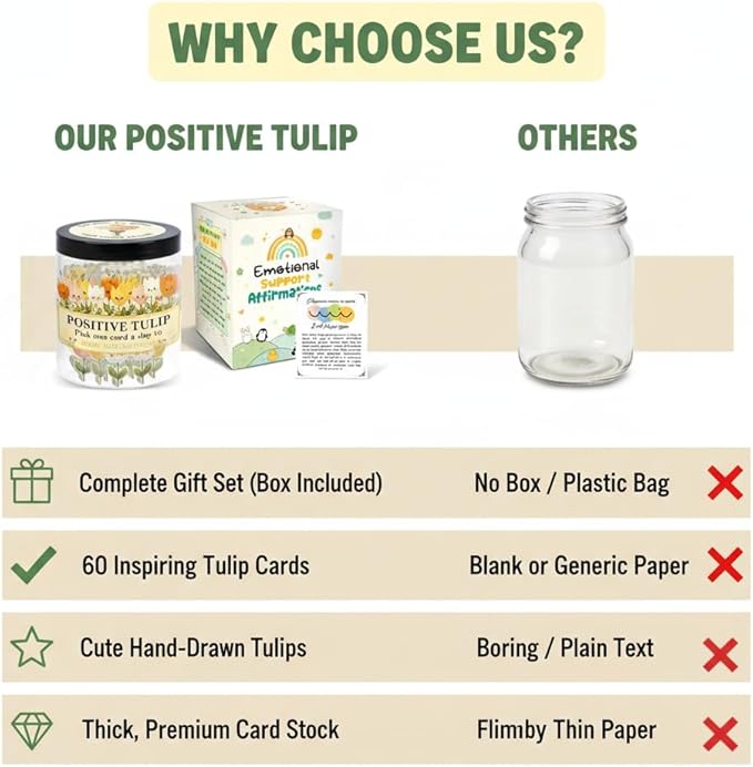 Positive Tulip Jar with 60 Affirmation Cards, Inspirational Gifts and Teacher Desk Decor, Tulips Flowers Themed Gift for Women, Stress Relief and Daily Positivity, Staff Appreciation Gifts