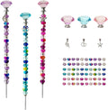 72Pcs DIY Fairy Wand Beaded Garden Stakes Kit Fairy Wands Kit for Different Festivals Fairy Garden Accessories Outdoor Fairy Garden Stakes Decorative, Diamond-(Purple+Lake Blue+Pink)