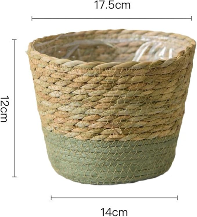 Seagrass Planter Basket Small Size Wicker Storage Basket with Plastic Liner Hand Woven Rattan Flower Pot Rustic Boho Plants Container for Home Farmhouse Indoor Outdoor (Medium)