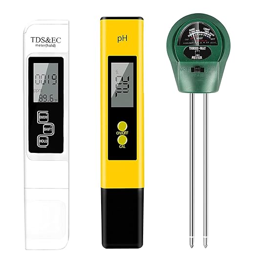 PH Meter, TDS PPM Meter and 3 in 1 Soil Moisture Meter Combo, High Accuracy Lab PH/EC Tester Digital Kit [Upgraded] for Home Water, Hydroponics, Plants Garden Soil and Aquarium PH Pen