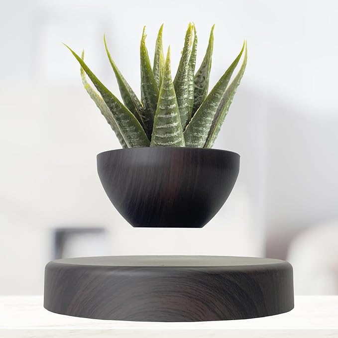 Magnetic Levitatng Plant Pot, Floating Plant Pot, Small Bonsai Pot for Succulent, Levitating Decoration for Home Office(Dark Brown)