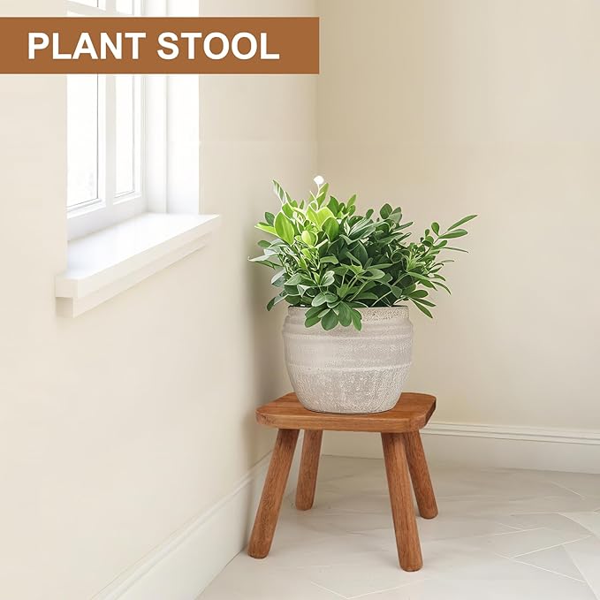 Solid Wood Step Stool，Wooden Plant Stool, Wood Plant Stand, Round Footstool, Removable Portable, Small Short Shoe Changing Stool (Walnut, 9.3inch)