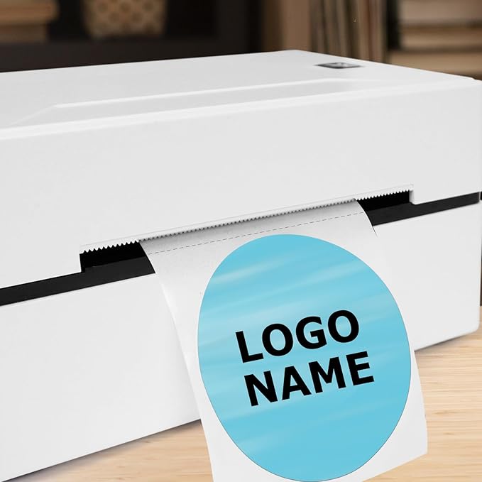 Blue Circle Thermal Labels Vinyl 3 Inch Self-Adhesive Round Stickers Roll Waterproof Printer Decals Name Tag for QR Code DIY Office Address 500 PCS