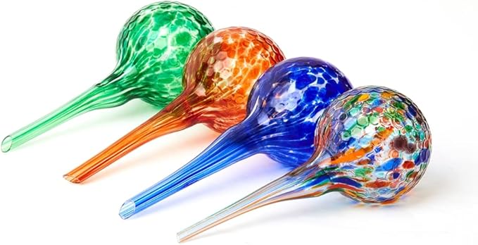 4 Pack Plant Watering Globes Indoor Colorful Hand-Blown Glass Self Watering Bulbs Decorative Design Plant Automatic Self Watering Spikes (Small Colorful)