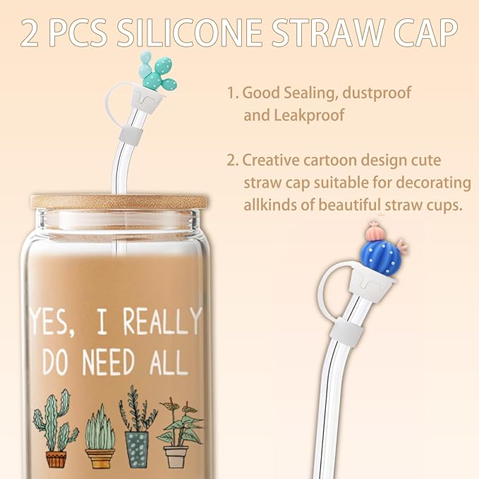 Plant Lover Gifts for Women, Cool Gardening Gifts for Plant Lady Mom, Funny Succulent Cactus Iced Coffee Glass Cup with Lid and Straw, Tote Bag, Socks, and Straw Covers