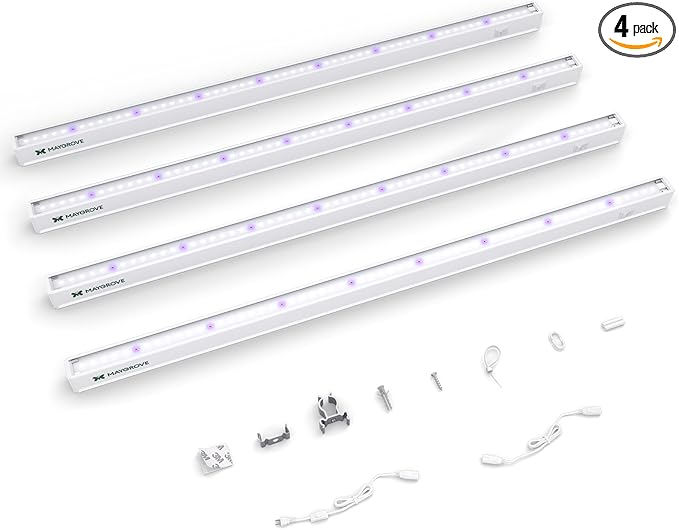 Maygrove T5 Grow Lights for Indoor Plants 2FT, Blue-Rich Full Spectrum 5000K Grow Light, 60W(4 x 15W), Grow Light Strips for Seed Starting, Greenhouse, High PPFD, Linkable, White, 4-Pack
